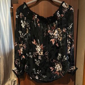 White House Black Market Black Floral Blouse